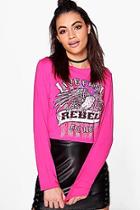 Boohoo Charlotte Long Sleeve Band Print Crop