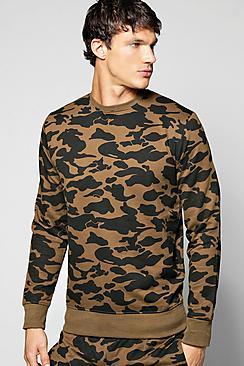Boohoo Camo Crew Neck Sweater