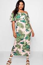 Boohoo Plus Palm Print Off Shoulder Maxi Dress