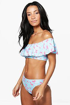 Boohoo Turkey Flamingo Frill Bardot Bikini