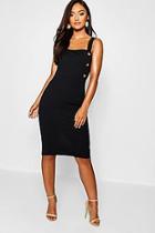 Boohoo Petite Mock Horn Button Square Neck Mini Dress
