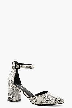 Boohoo Snake Block Heel Pointed Ballets