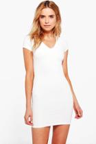 Boohoo Lucy V-neck Textured Bodycon Dress Ivory