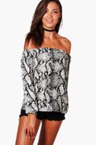 Boohoo Tall Imogen Snake Print Off Shoulder Top Multi