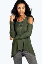 Boohoo Demi Ribbed Cold Shoulder Long Sleeve Top