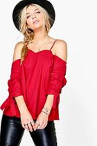 Boohoo Ava Cold Shoulder Ruched Sleeve Top