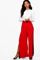 Boohoo Niamh Thigh Split Crepe Wide Leg Trousers Red