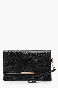 Boohoo Louisa Patent Mock Croc Flap Clutch