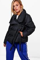 Boohoo Plus Charlotte Padded Tie Front Coat