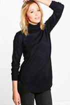 Boohoo Natalie Curve Hem Turtle Neck Jumper Navy