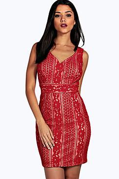 Boohoo Boutique Caroline Lace Panelled Bodycon Dress