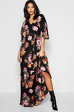 Boohoo Tall Pleated Floral Print Maxi Dress