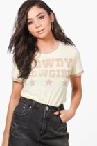Boohoo Aimee Cowgirl Slogan T-shirt Lemon