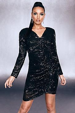 Boohoo Premium Sequin Ruched Side Bodycon Dress