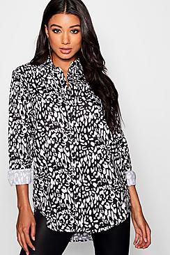 Boohoo Mono Leopard Print Oversized Shirt