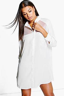 Boohoo Karrueche Sheer Panelled Shirt Dress