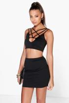 Boohoo Sheeva Strappy Plunge Front Mini Skirt Co-ord Set Black