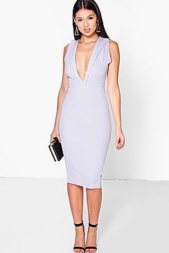 Boohoo Michi Wide Collar Plunge Bodycon Dress