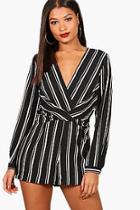 Boohoo Julia Striped Twist Front Playsuit