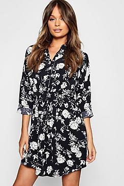 Boohoo Button Through Floral Shirt Dress