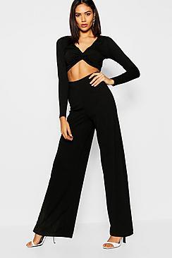 Boohoo Twist Front Wide Leg Rib Knit Co-ord
