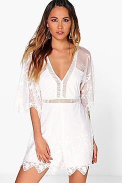 Boohoo Boutique Sandy Crochet Wide Sleeve Playsuit