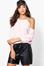 Boohoo Tall Skyelar Raw Edge Textured Cold Shoulder Sweat