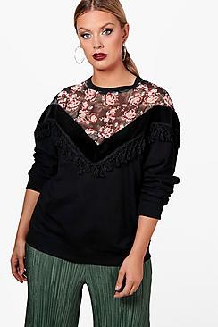 Boohoo Plus Zoe Floral Tassel Sweatshirt