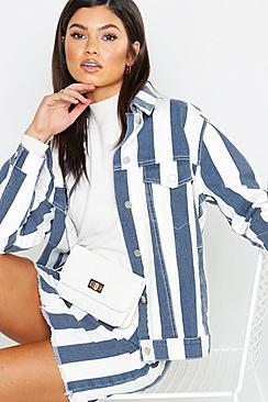 Boohoo Navy Stripe Denim Jacket