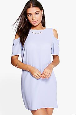 Boohoo Zoe Cold Shoulder Textured Shift Dress