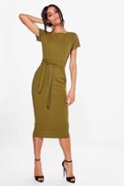 Boohoo Tall Persia Belted Premium Midi Dress Olive