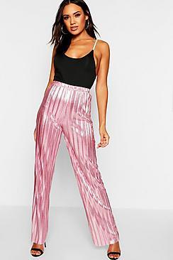 Boohoo Metallic Plisse Wide Leg Trousers