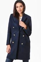 Boohoo Natalie Military Double Breasted Coat Navy