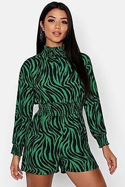 Boohoo Zebra Turtle Neck Playsuit