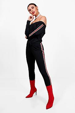 Boohoo Petite Fiona Sports Trim Lounge Jumpsuit