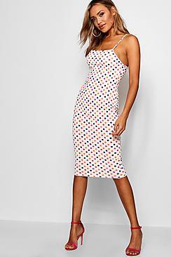 Boohoo Maya Rainbow Polka Dot Square Midi Dress