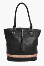 Boohoo Edie Tassel Detail Contrast Trim Shopper Black
