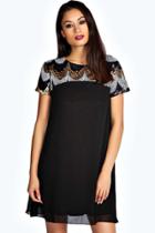 Boohoo Lila Sequin Panel Chiffon Swing Dress Black