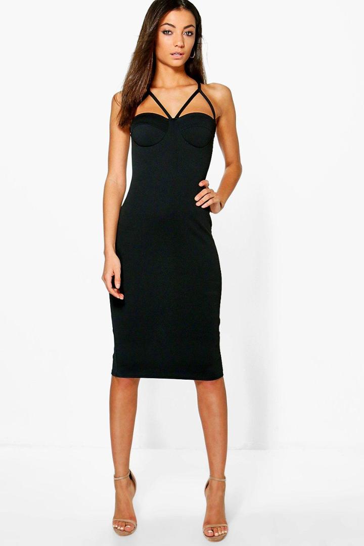 Boohoo Tall Liana Multi Strap Cup Midi Bodycon Dress Black
