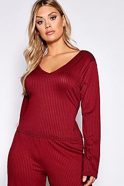 Boohoo Plus Jumbo Rib V-neck Body Top