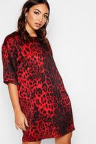 Boohoo Half Sleeve Red Leopard Shift Dress