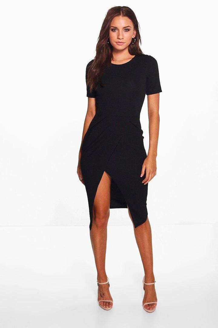 Boohoo Amber Textured Midi Dress Black