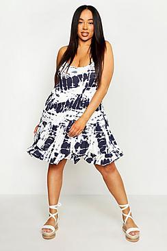 Boohoo Plus Tie Dye Strappy Smock Dress