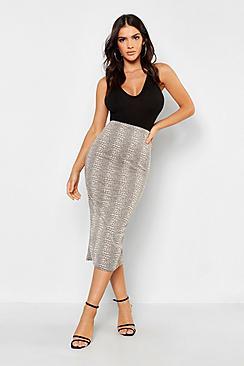 Boohoo Tonal Croc Print Midaxi Skirt