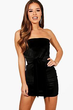 Boohoo Petite Steph Bandeau Tie Waist Bodycon Dress