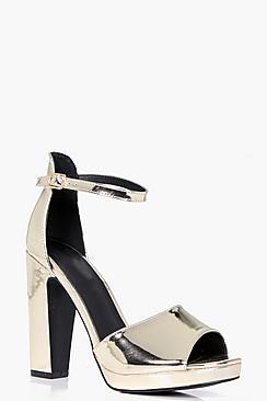 Boohoo Natalie Platform Metalic Block Heel
