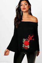 Boohoo Amy Floral Applique Off The Shoulder Top