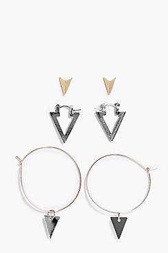 Boohoo Darcey Mixed Design Triangle Earring Set