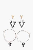 Boohoo Darcey Mixed Design Triangle Earring Set