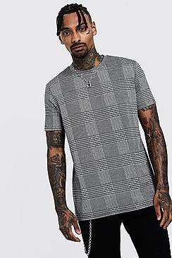 Boohoo Houndstooth Check T-shirt With Curve Hem